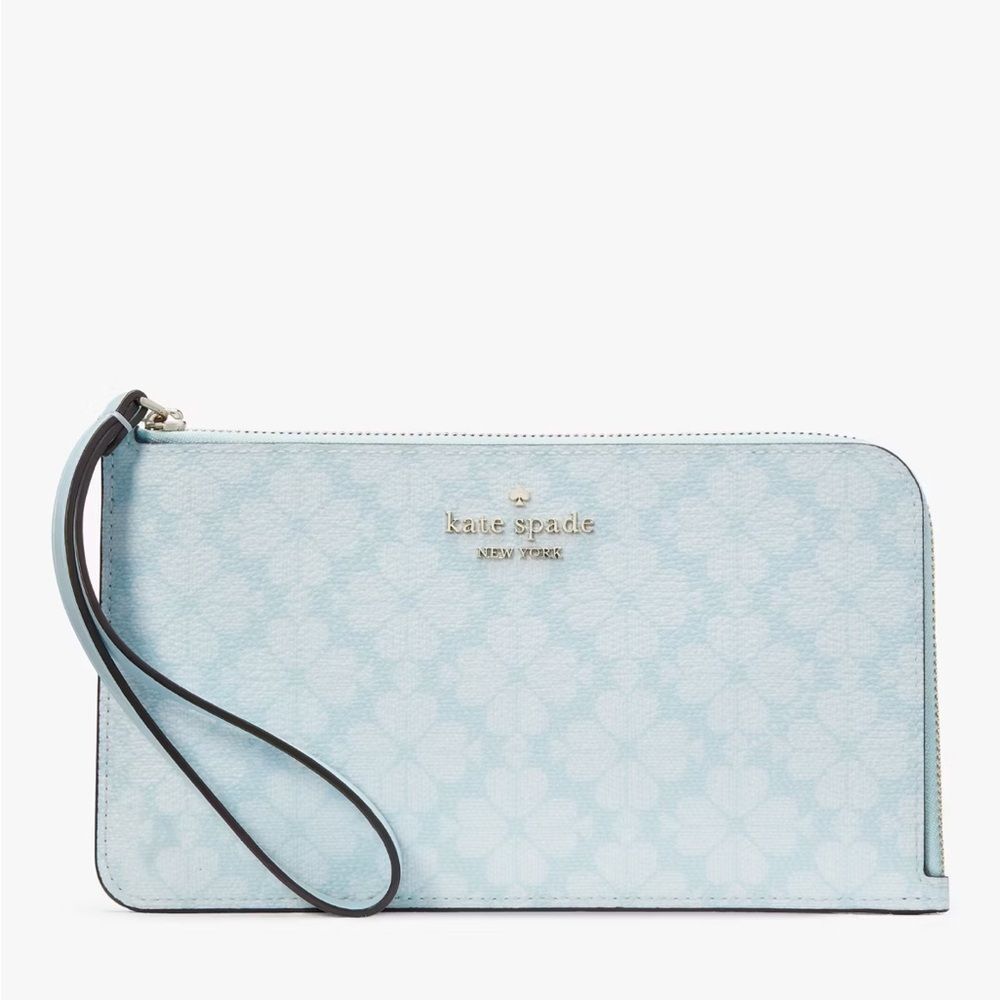 Kate Spade New York Lucy Spade Flower Medium L-Zip Wristlet in Blue Glow Multi